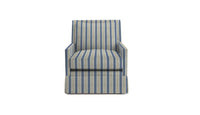Chair in Fabric featuring a striped pattern with leaves in blue, taupe, and tan colors.