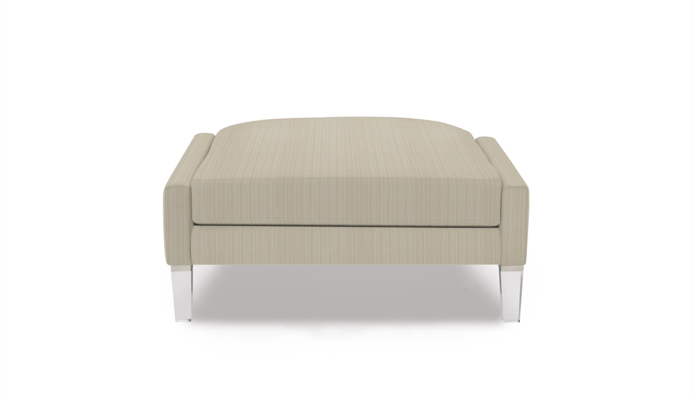 Ottoman in Beige striped fabric intended for use in home decor and upholstery.