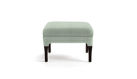 Ottoman in fabric featuring a small-scale green stripe pattern.