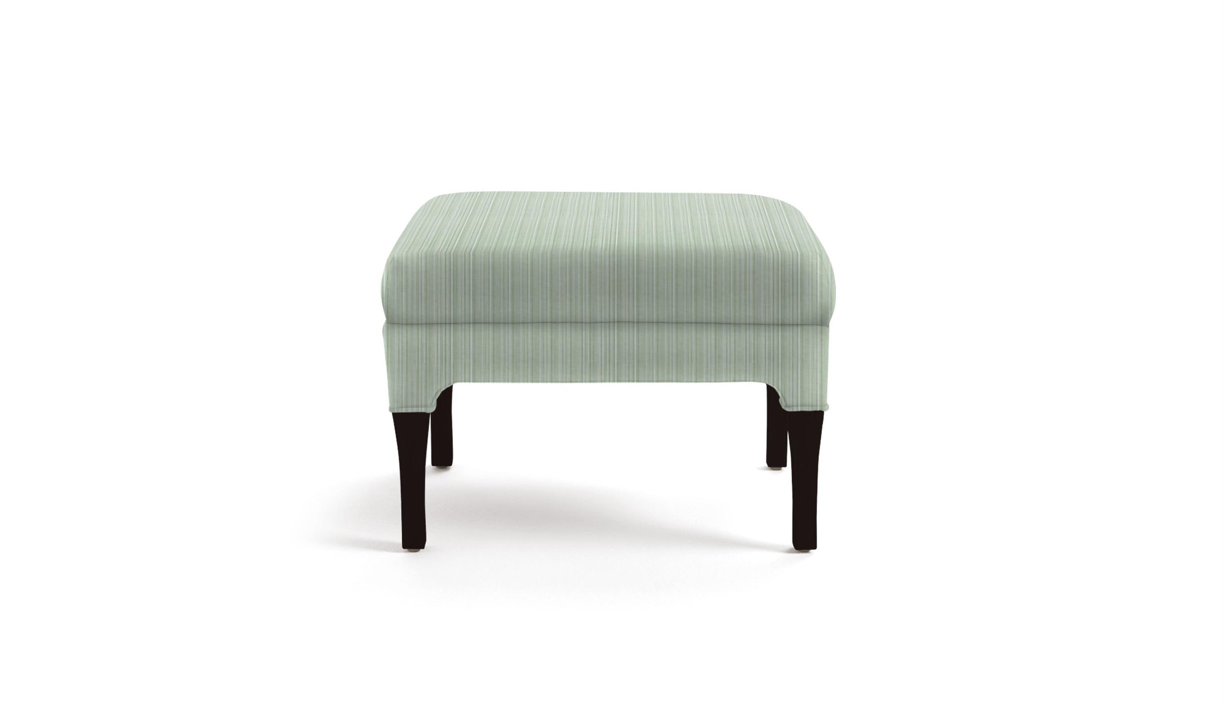 Ottoman in fabric featuring a small-scale green stripe pattern.