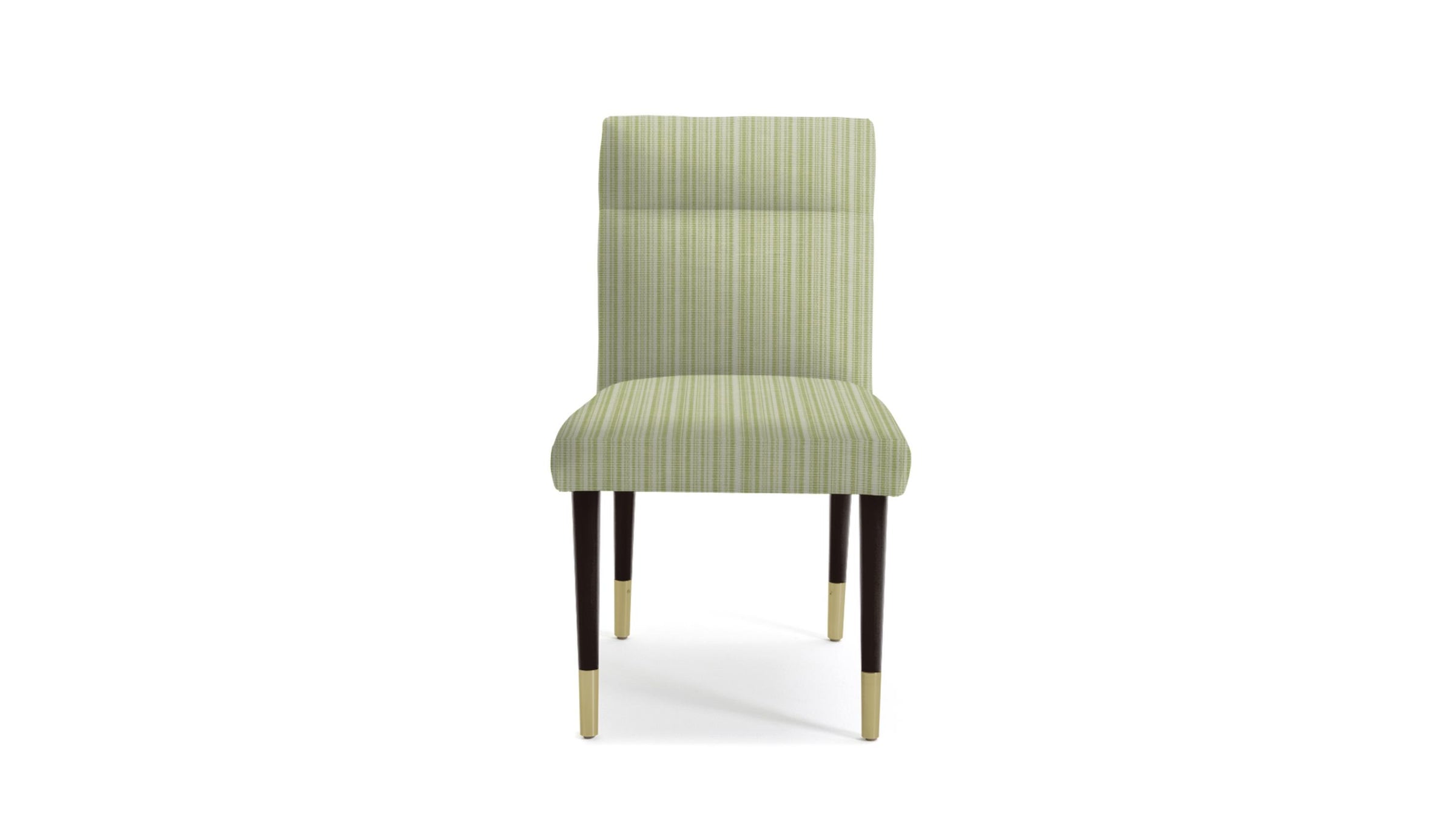 chair in fabric featuring a small scale striped pattern in light green color
