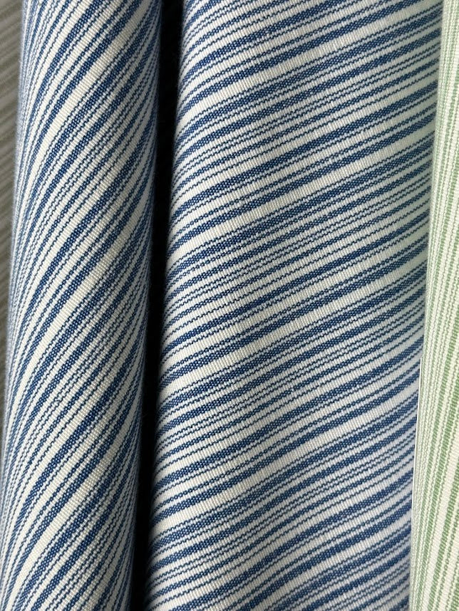 Close-up of blue and white striped fabric