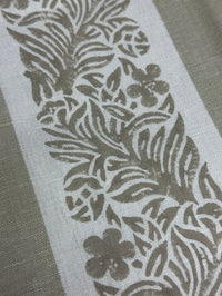Close-up of a fabric with a floral pattern on a beige background