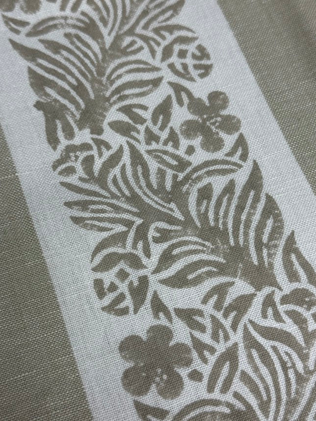 Close-up of a fabric with a floral pattern on a beige background