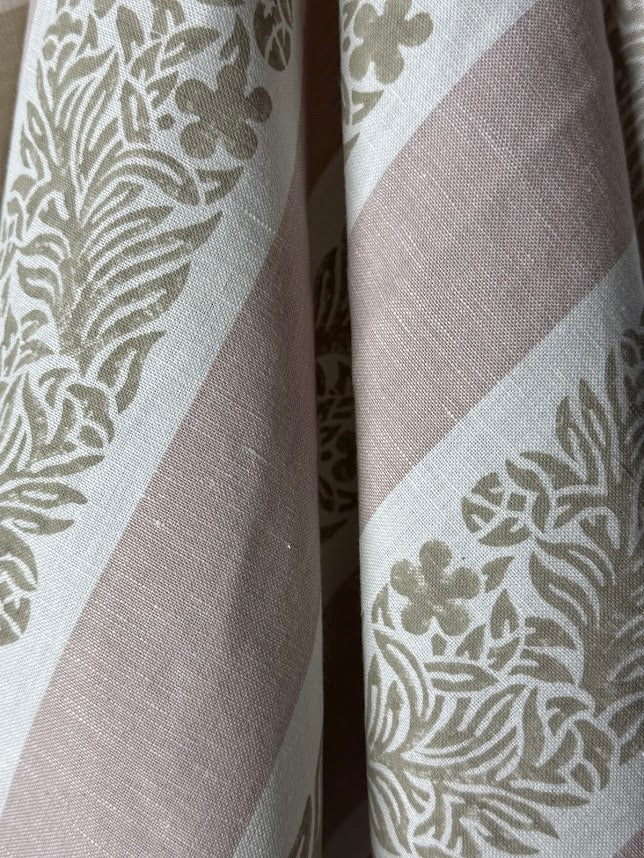 Close-up of fabric with floral patterns in lavender and white