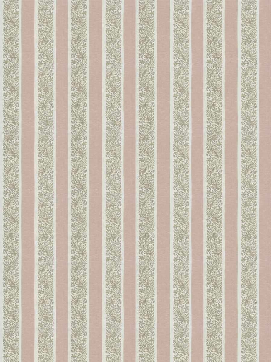 fabric featuring a striped pattern with varying shades of pink, purple, and white colors, with a leaf print design.