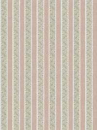 fabric featuring a striped pattern with varying shades of pink, purple, and white colors, with a leaf print design.