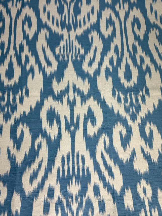fabric featuring a damask pattern in French Blue color, with a detailed and ornate design