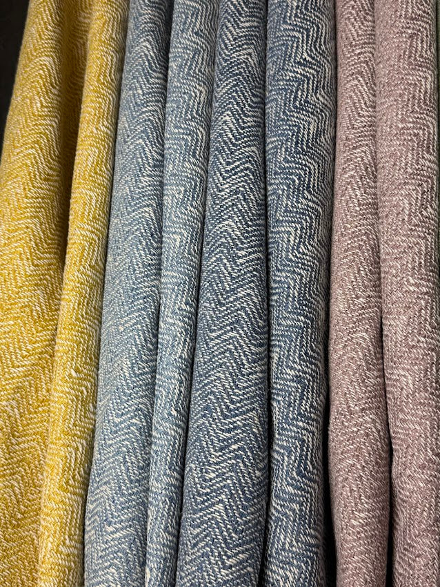 Close-up of textured fabric with a zigzag pattern in various colors.