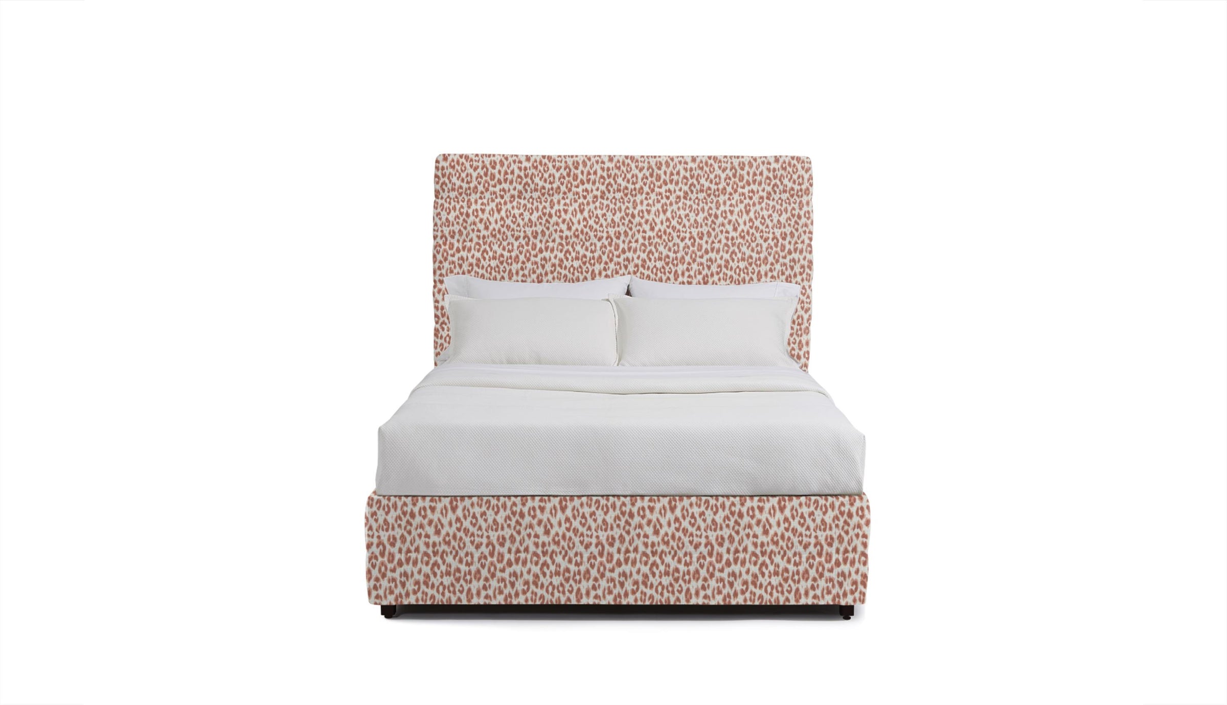 Upholstered bed frame in red leopard print