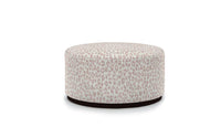 Round ottoman in leopard thistle colorway