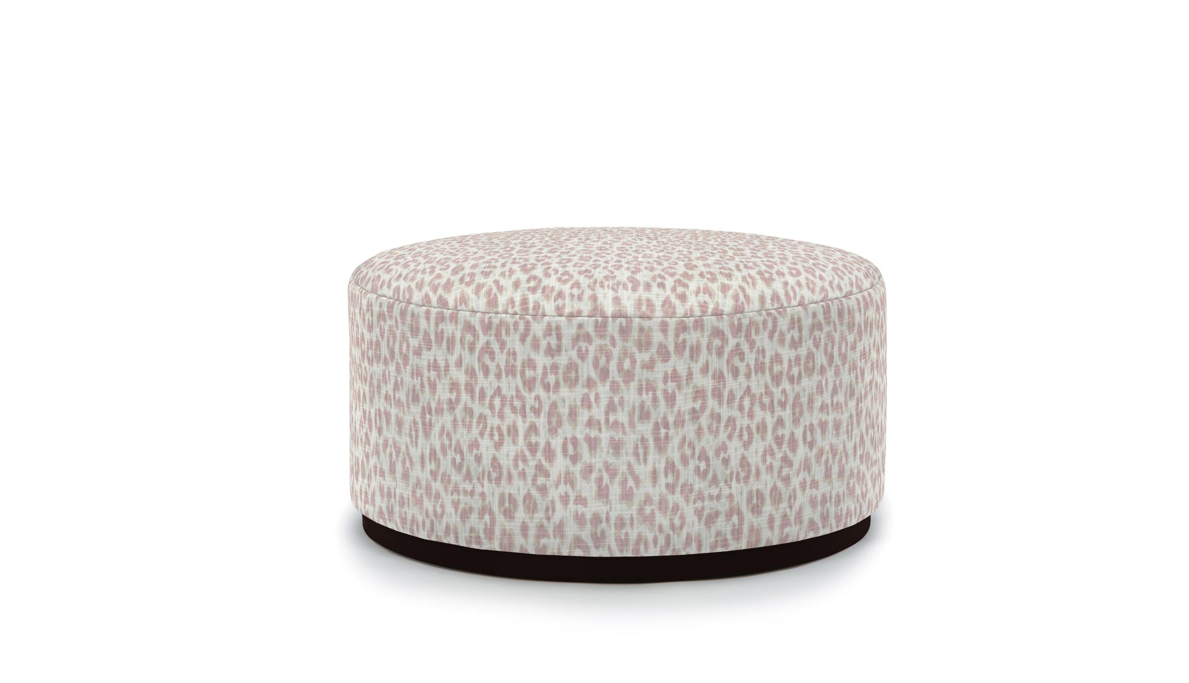 Round ottoman in leopard thistle colorway