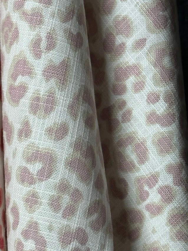 Close-up of fabric with a leopard print pattern on a white background