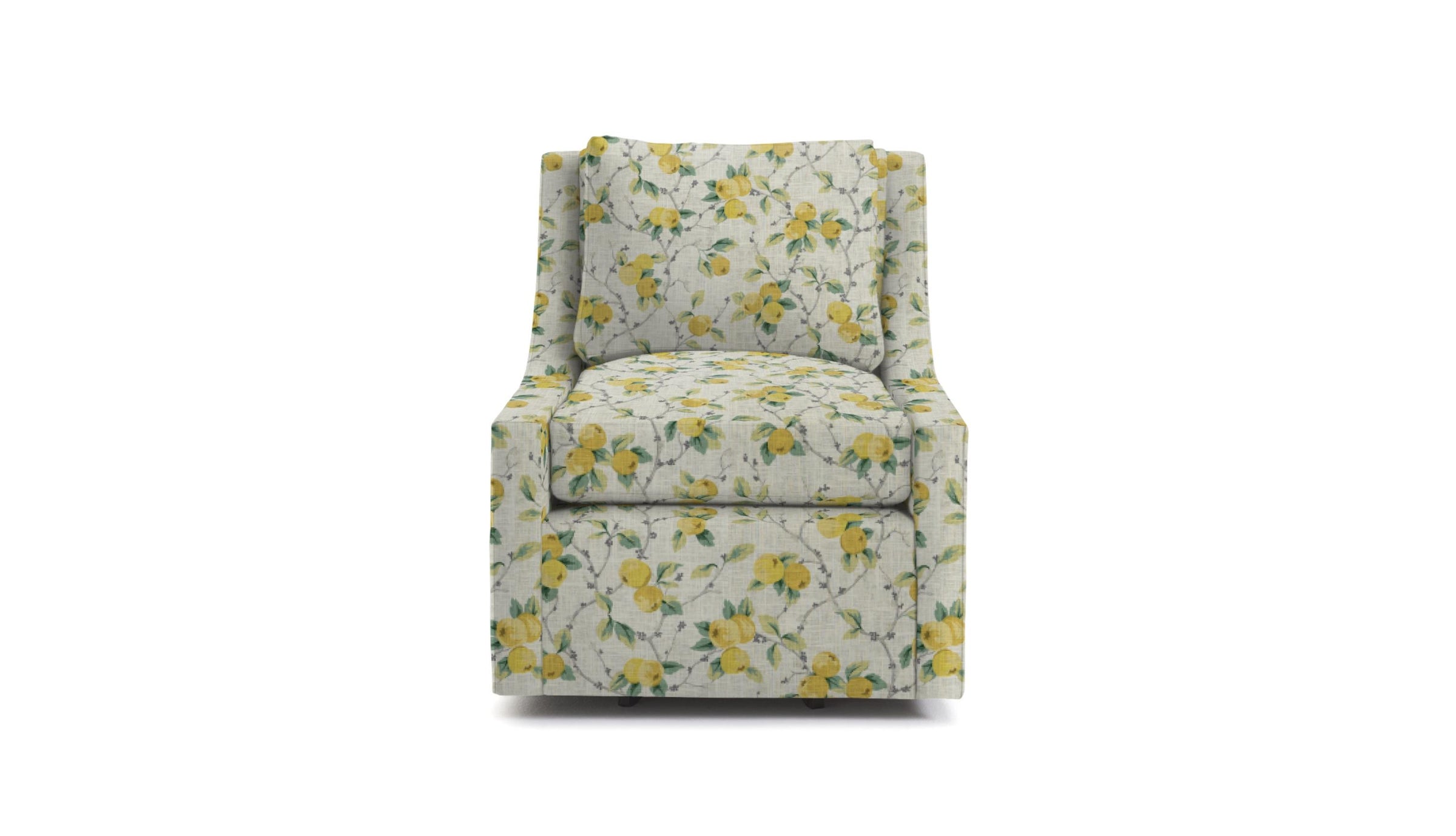 Chair with yellow and green fruit and vine fabric