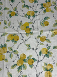 Fabric with lemon and leaf pattern on a neutral background