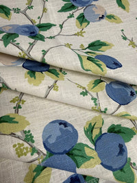 Fabric with blueberry pattern on a neutral background