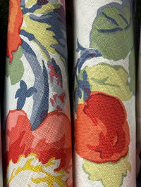 fabric featuring a floral pattern with  red, blue, and green