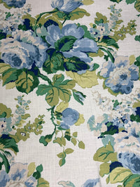 Floral pattern with blue and green flowers on a white background