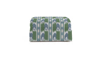 Patterned Truman ottoman with blue and green design on a white background