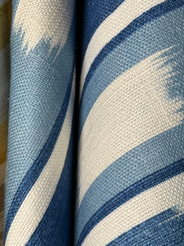 Close-up of blue and white striped fabric