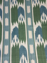 Patterned fabric with blue, green, and white colors