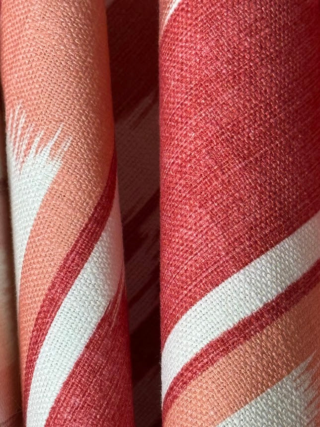 Close-up of fabric with red and white striped pattern