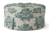 Round morgan skirted ottoman with floral pattern 