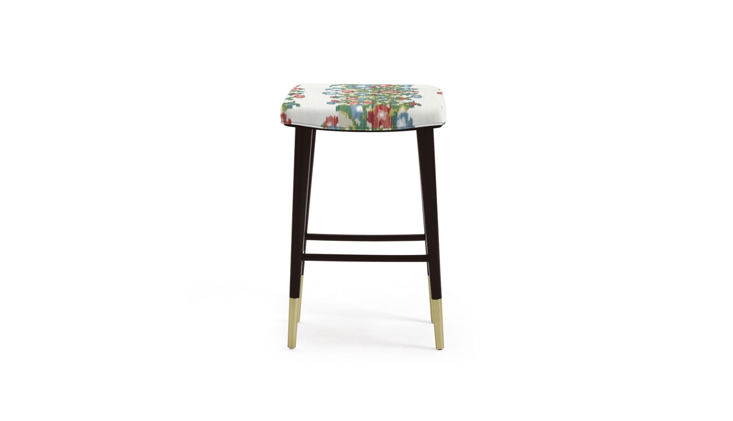 Stool in multicolor floral stripe fabric 