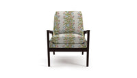 Chair in striped floral fabric in green, blue and pink