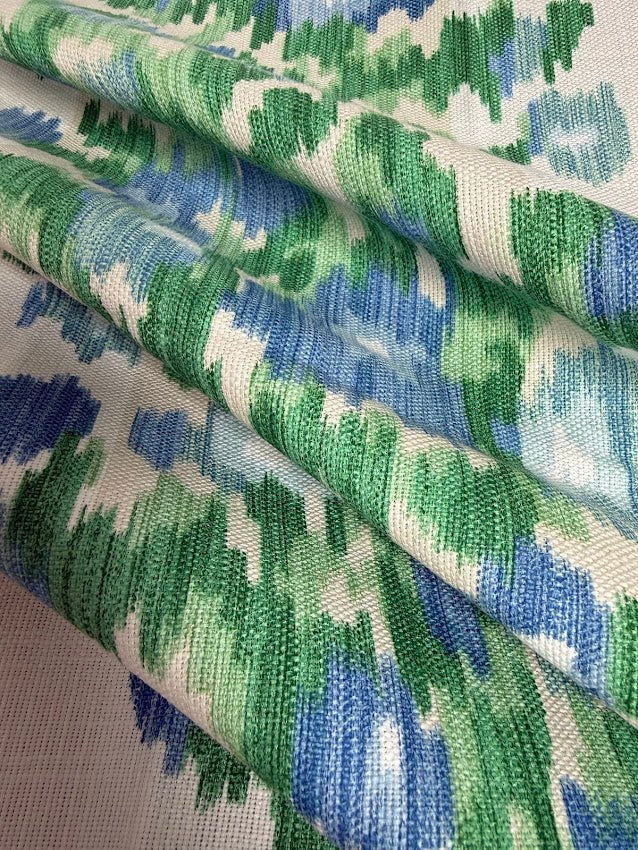 Close-up of green and blue patterned fabric