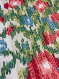 Close-up of a fabric with a colorful geometric pattern