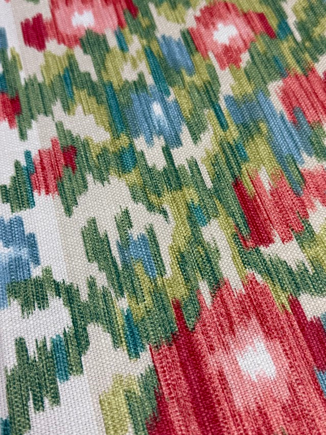 Close-up of a fabric with a colorful geometric pattern