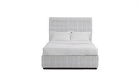 Stanford horizontal channeled high gray woven headboard on a white background