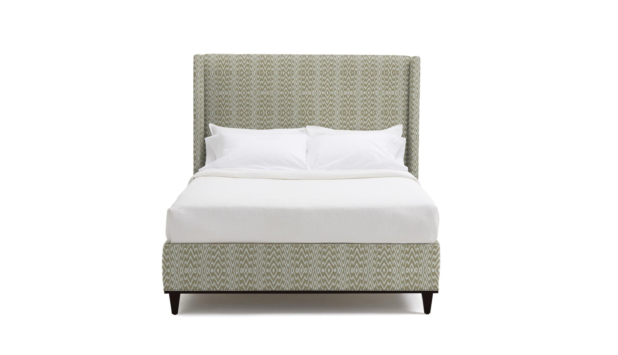 Blakely headboard and white bedding on a white background