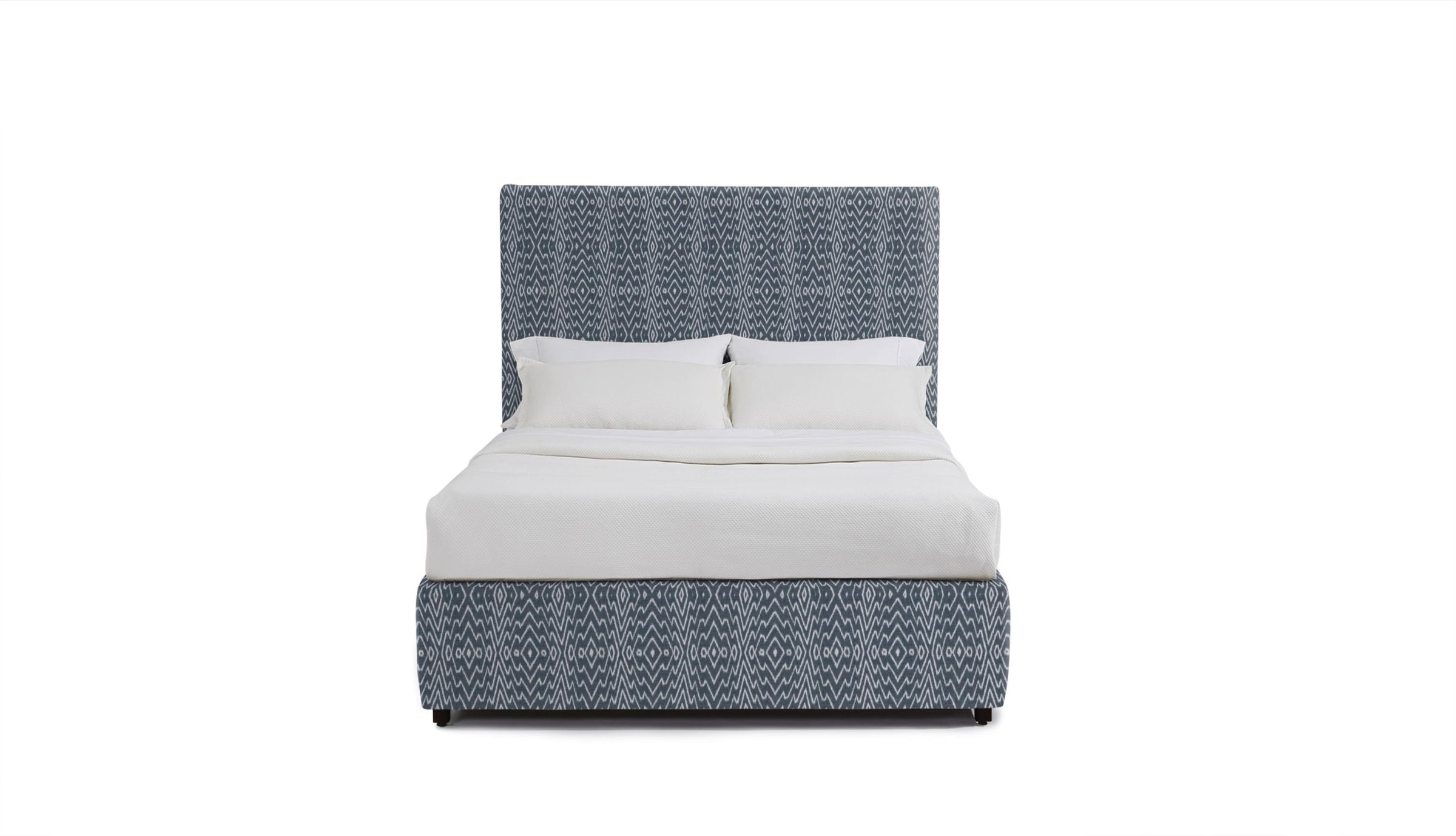 Stanford blue patterned headboard on a white background