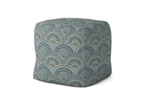 Patterned cube-shaped marlow ottoman on a white background