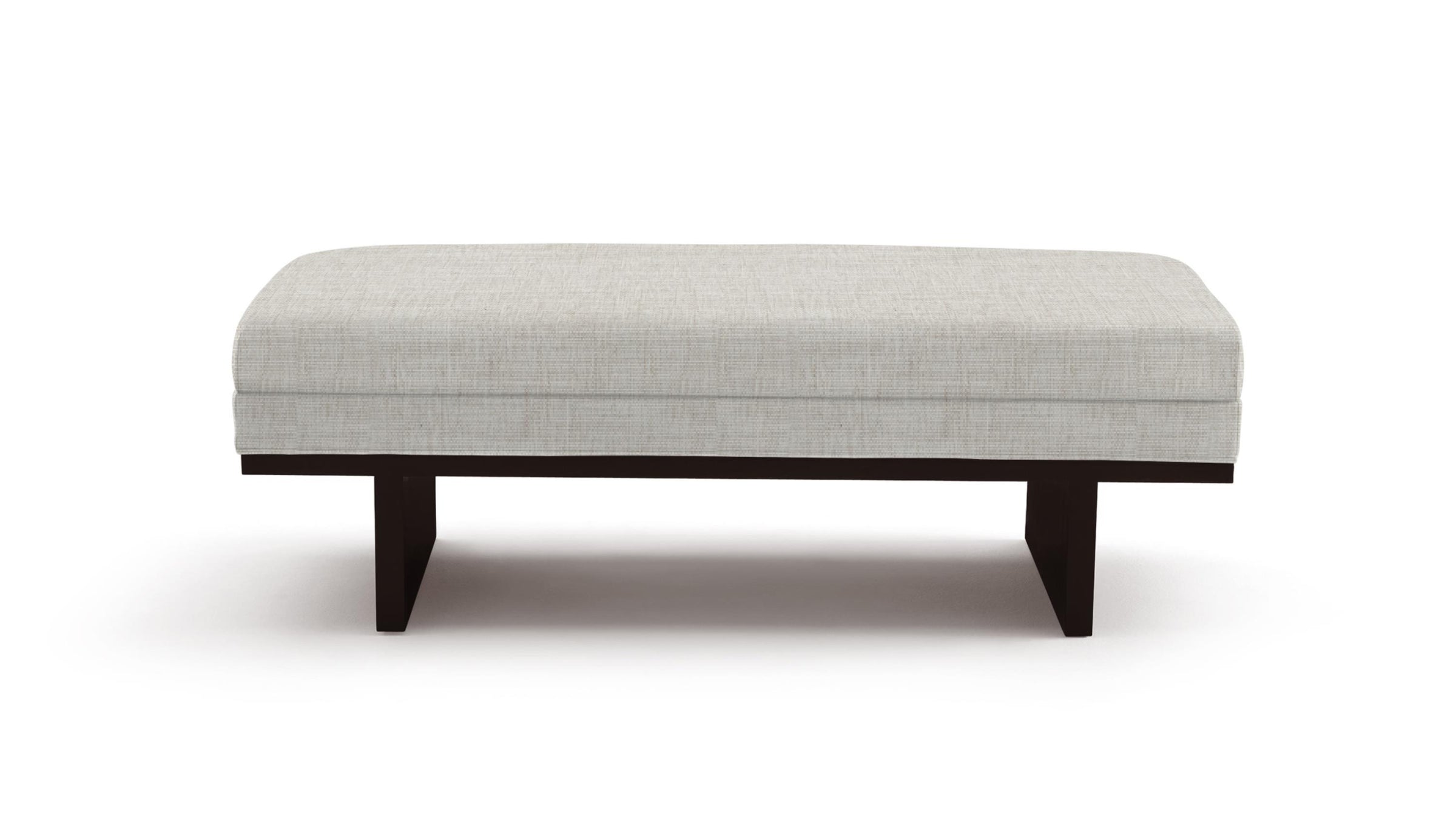 Birch upholstered riley bench with dark wooden legs on a white background