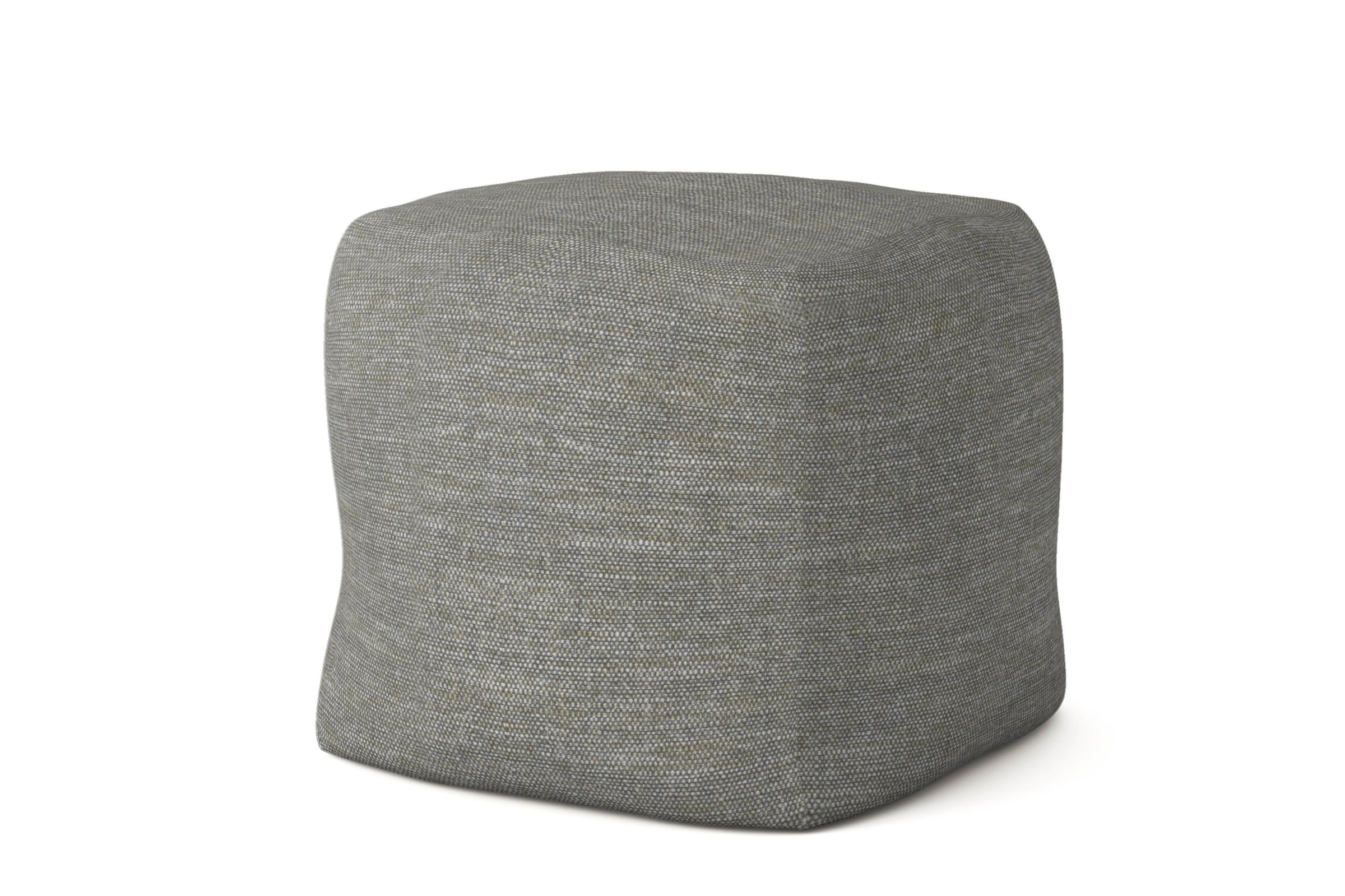 Gray cube-shaped marlow pouf on a white background