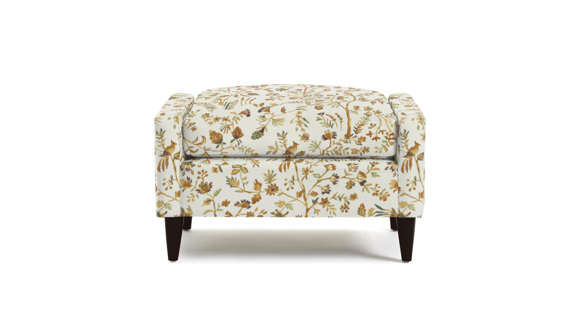 Floral-patterned Doreen ottoman on a white background