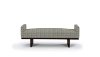Olivia Plaid bench with wooden legs on a white background