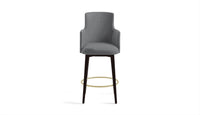Blue ascot bar stool with black legs on a white background