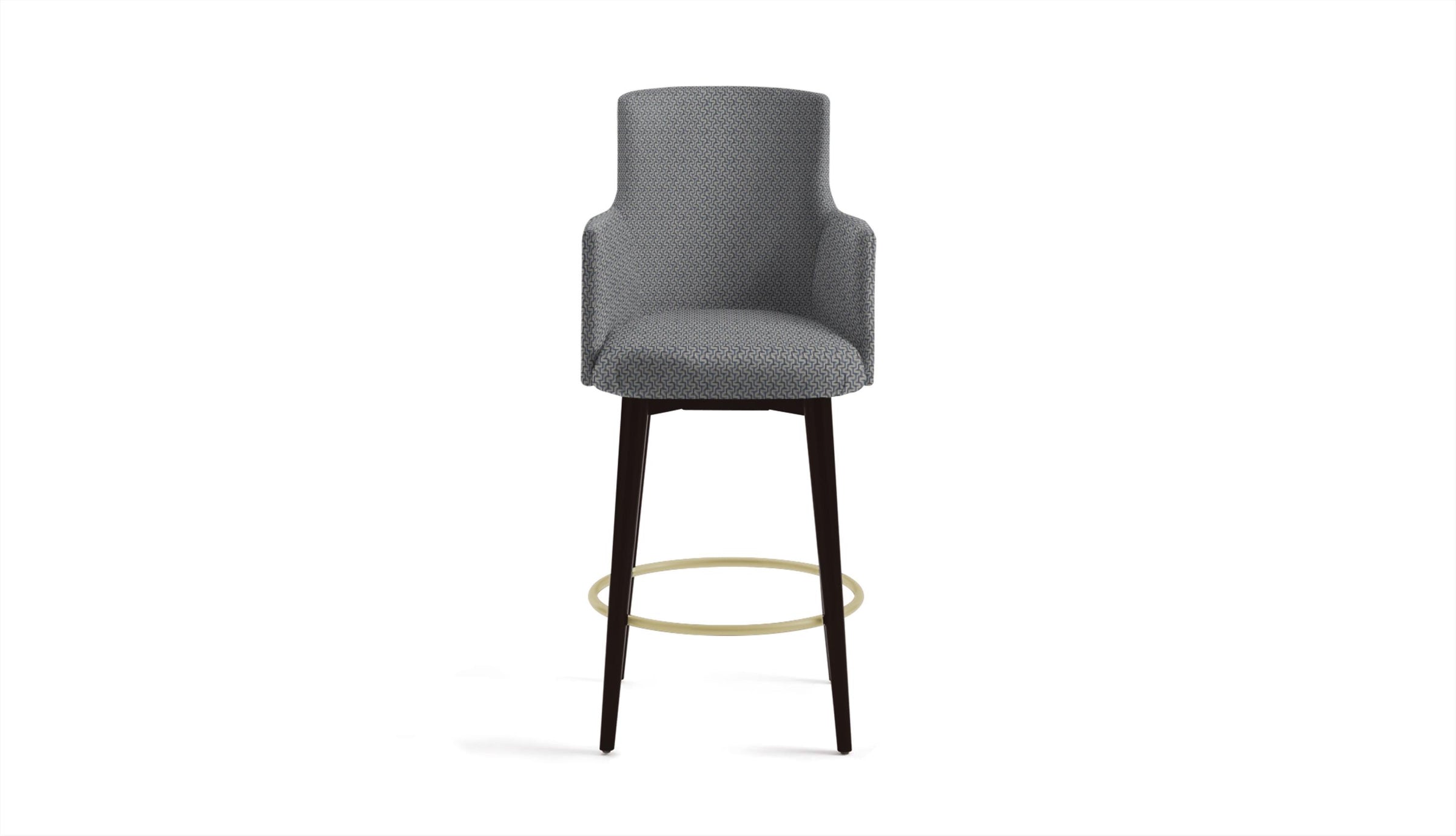 Blue ascot bar stool with black legs on a white background