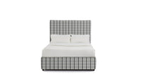 Bedframe in plaid gray and white fabric