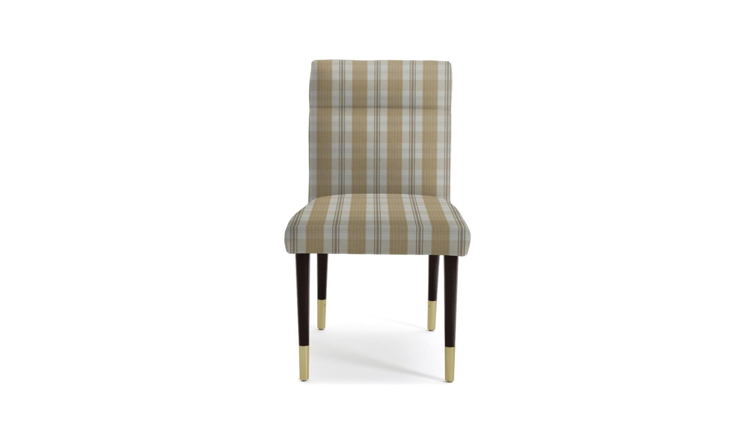 Plaid fabric in gold tones on dining chair