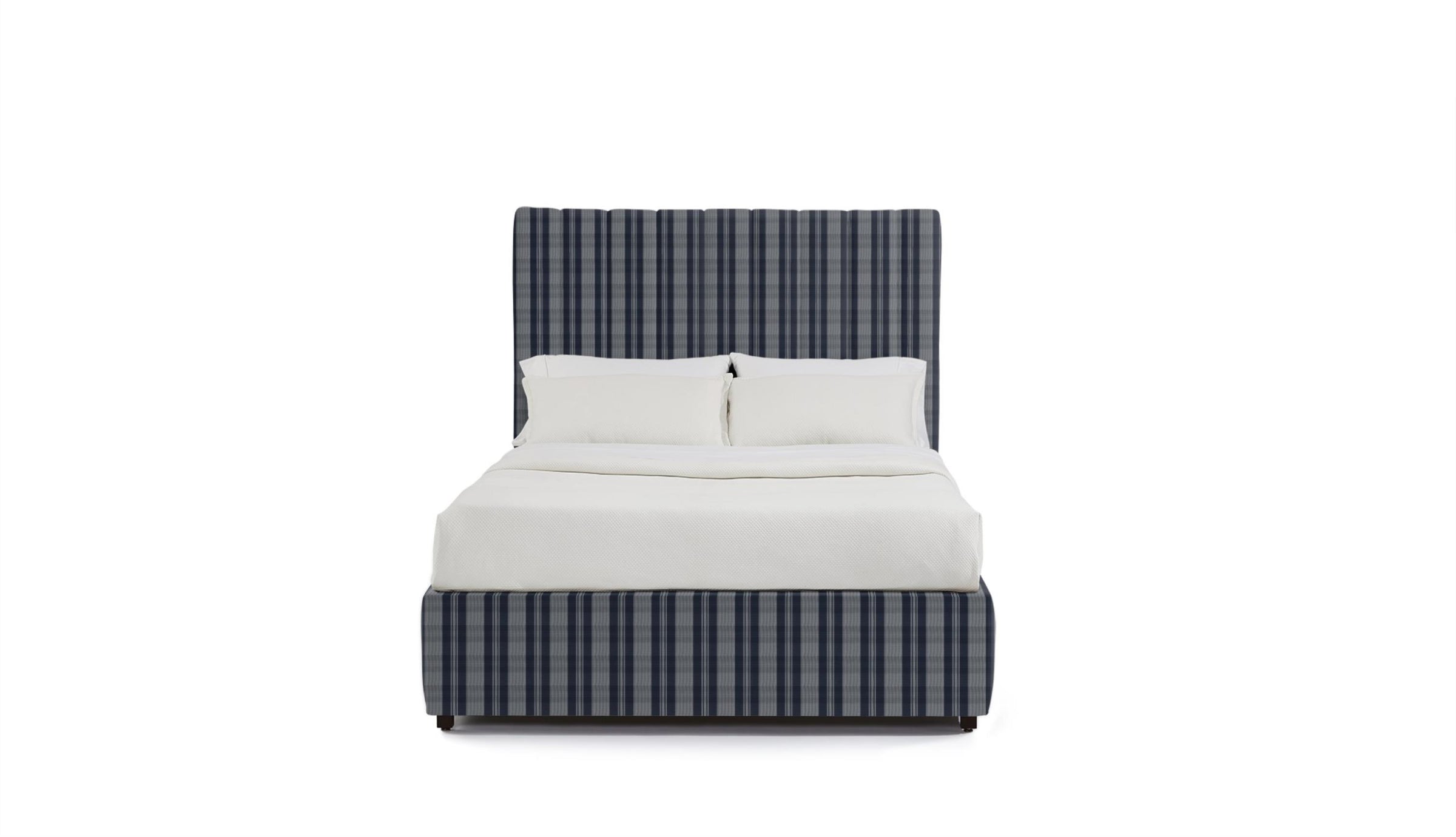 Bedframe in plaid navy fabric
