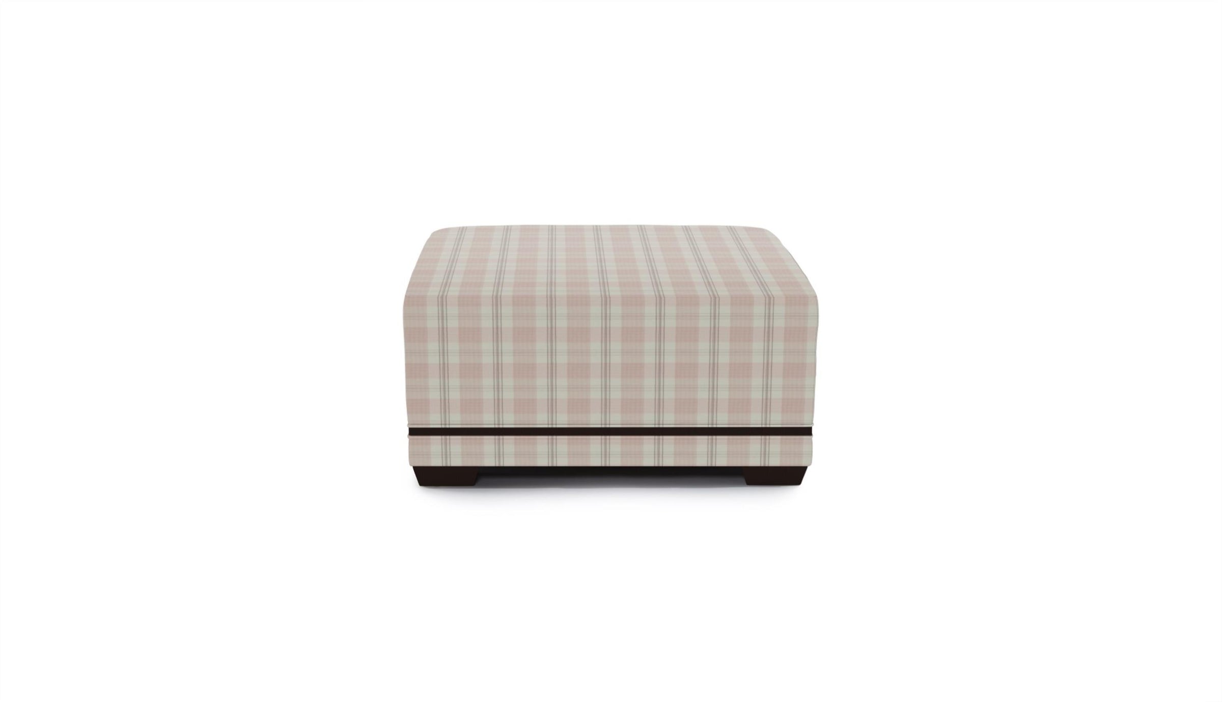 Ottoman in rose colored plaid fabric