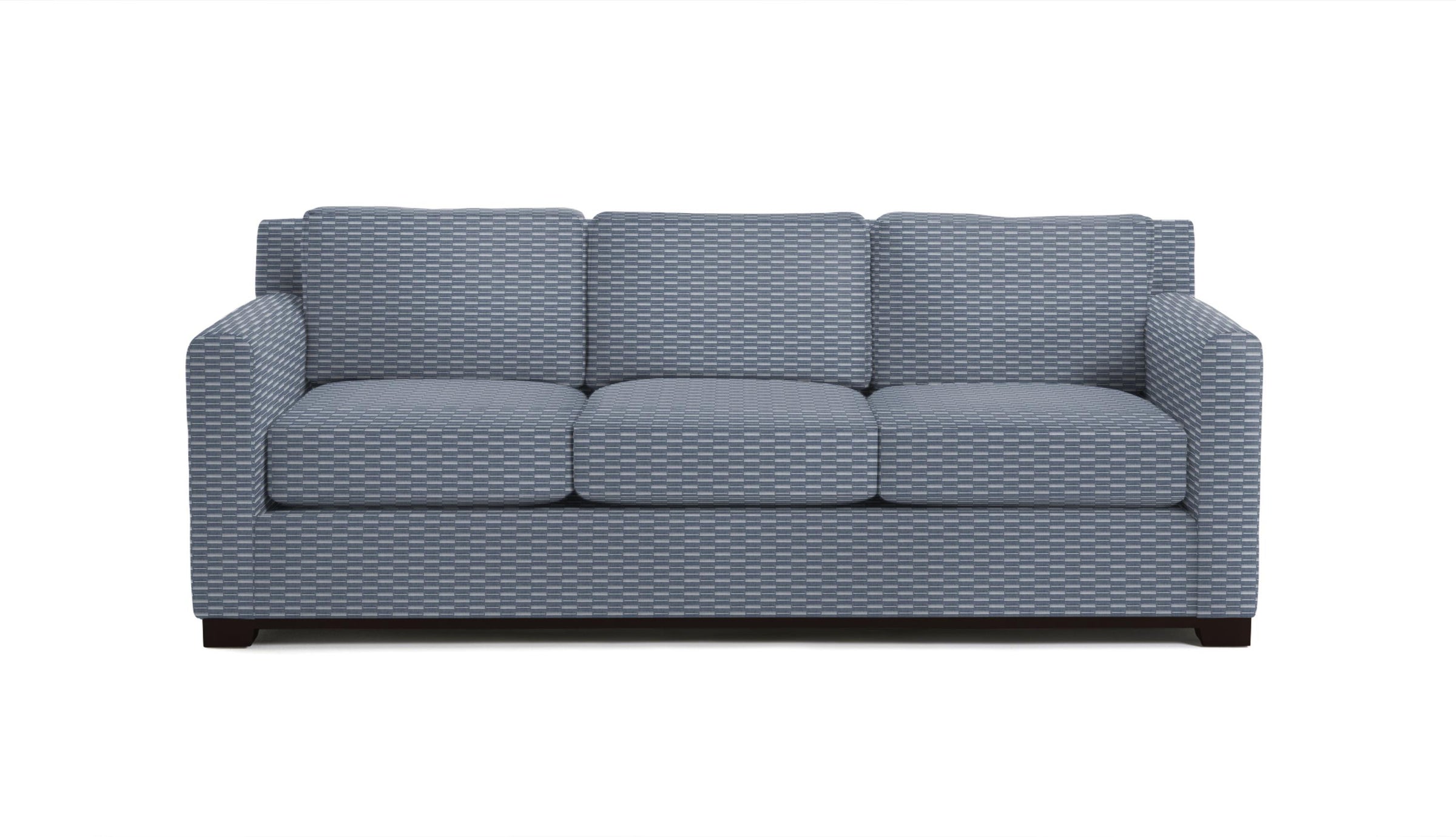 Blue elliot sofa with a subtle pattern on a white background