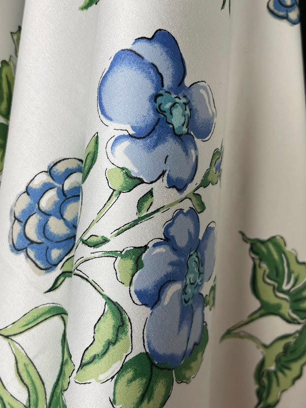 Close up blue floral fabric
