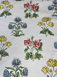 Floral fabric red blue and yellow